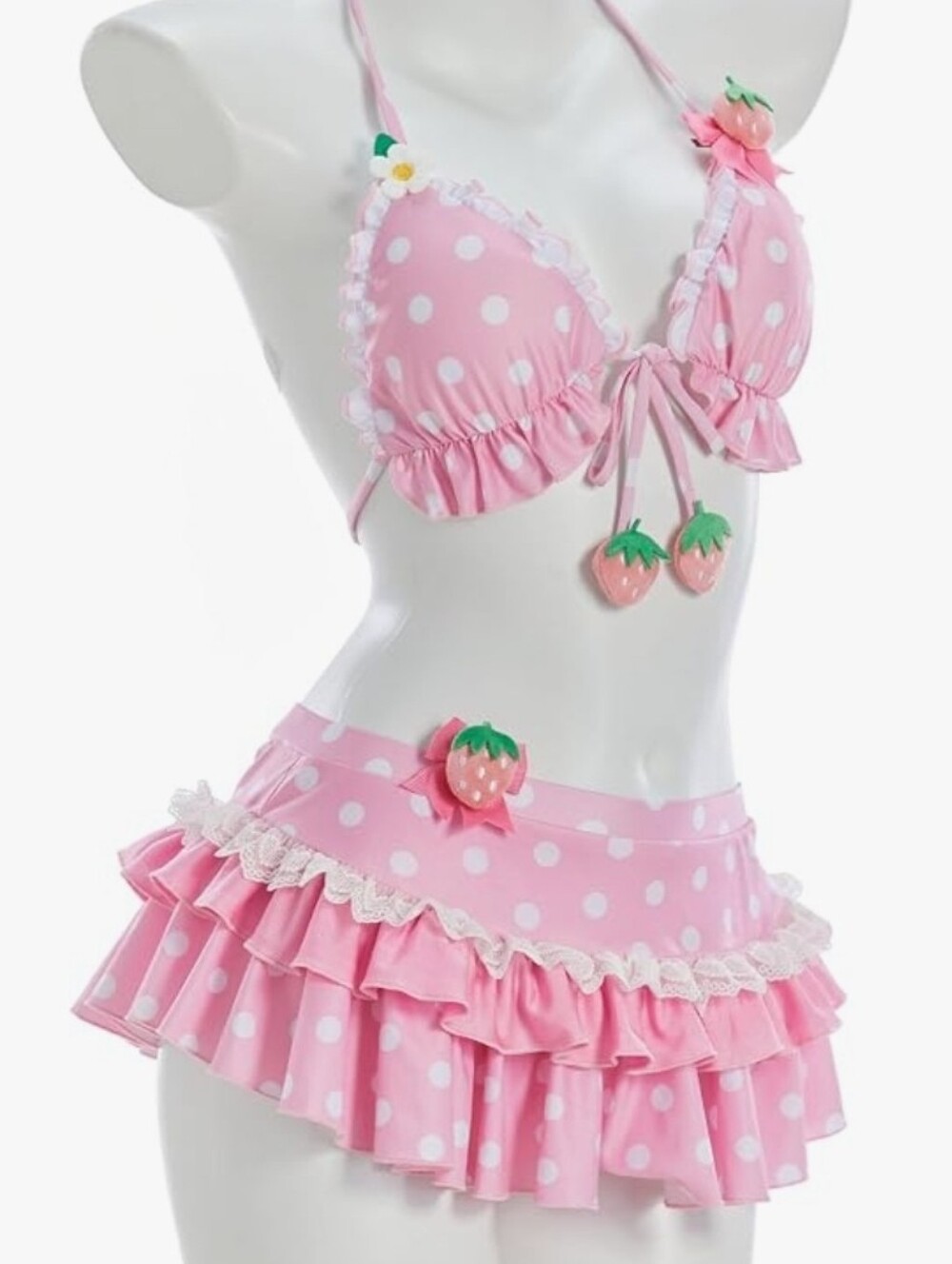 Pink Polka Dot Ruffled Women's Bikini Set - Picture 7 of 8